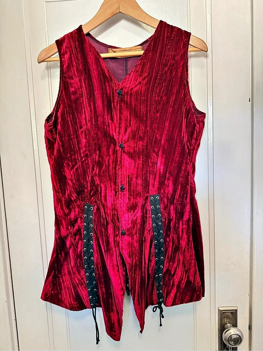 Red Lace-Up Velvet Costume Vest